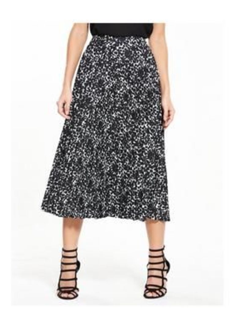 V by Very Mono Print Pleat Skirt, Mono, Size 18, Women