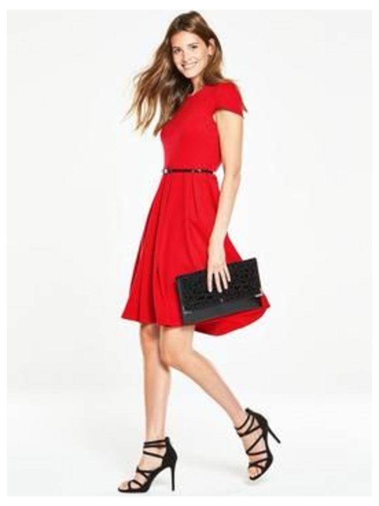 V by Very Belted Fit and Flare Dress , Red, Size 18, Women