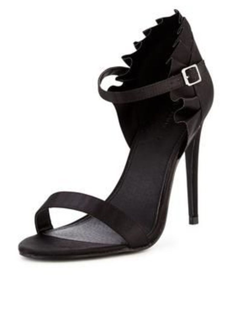 V by Very Frilly Ruffle Heeled Sandal- Black, Black, Size 7, Women