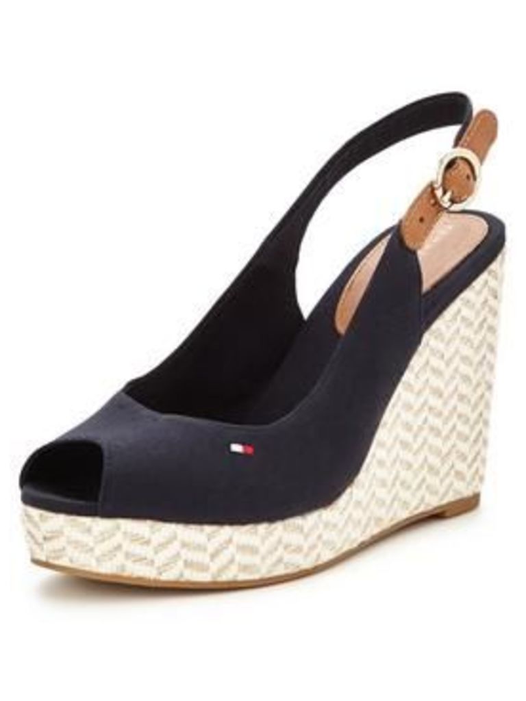 Tommy Hilfiger Tommy Hilfiger Elena Slingback Wedge Sandal, Black, Size 7.5, Women