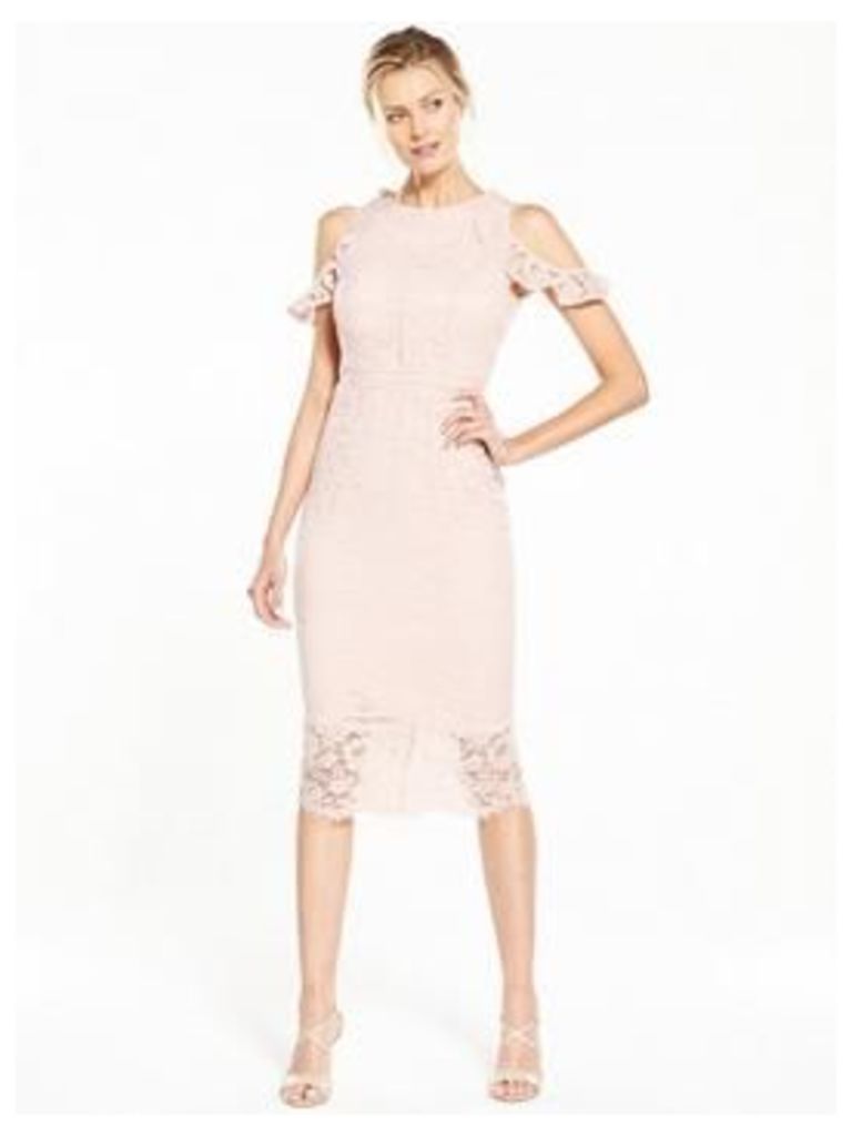 V by Very Cold Shoulder Lace Pencil Dress, Blush, Size 22, Women