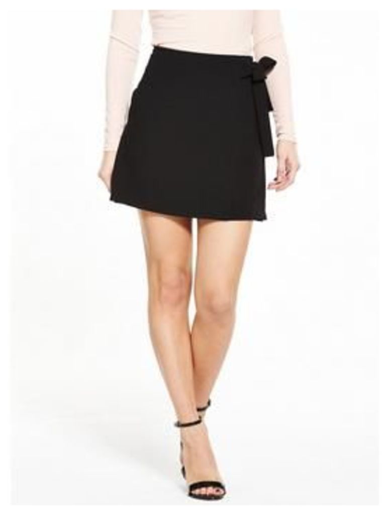 V by Very Petite PETITE Tie Detail Skirt - Black, Black, Size 16, Women
