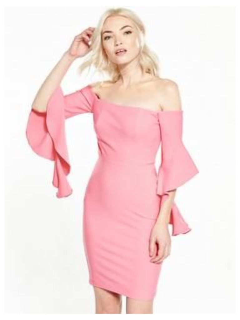 RI Petite Frill Bardot Bodycon Dress, Coral, Size 6, Women