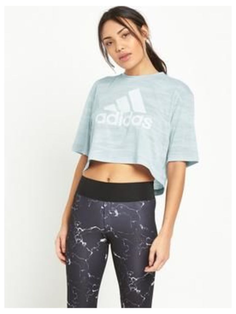 adidas Box Crop Aeroknit T-shirt, White, Size S, Women