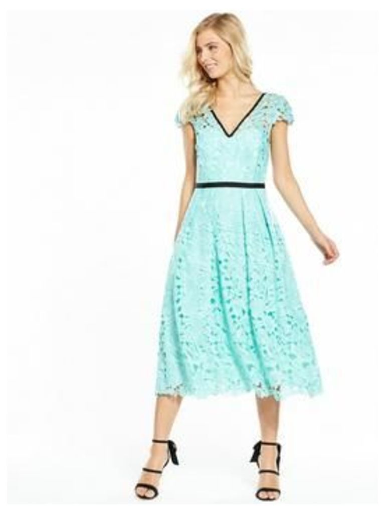 V by Very V Neck Lace Midi Dress, Turquoise, Size 8, Women