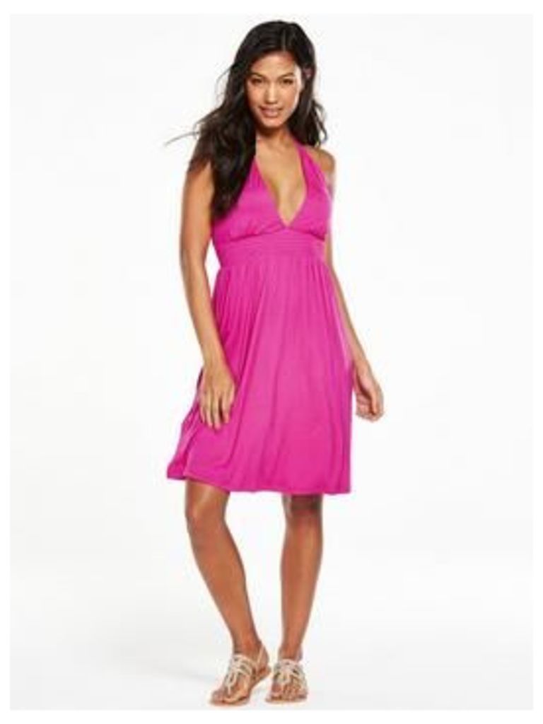 V by Very Babydoll Jersey Halter Beach Dress, Pink, Size 22, Women