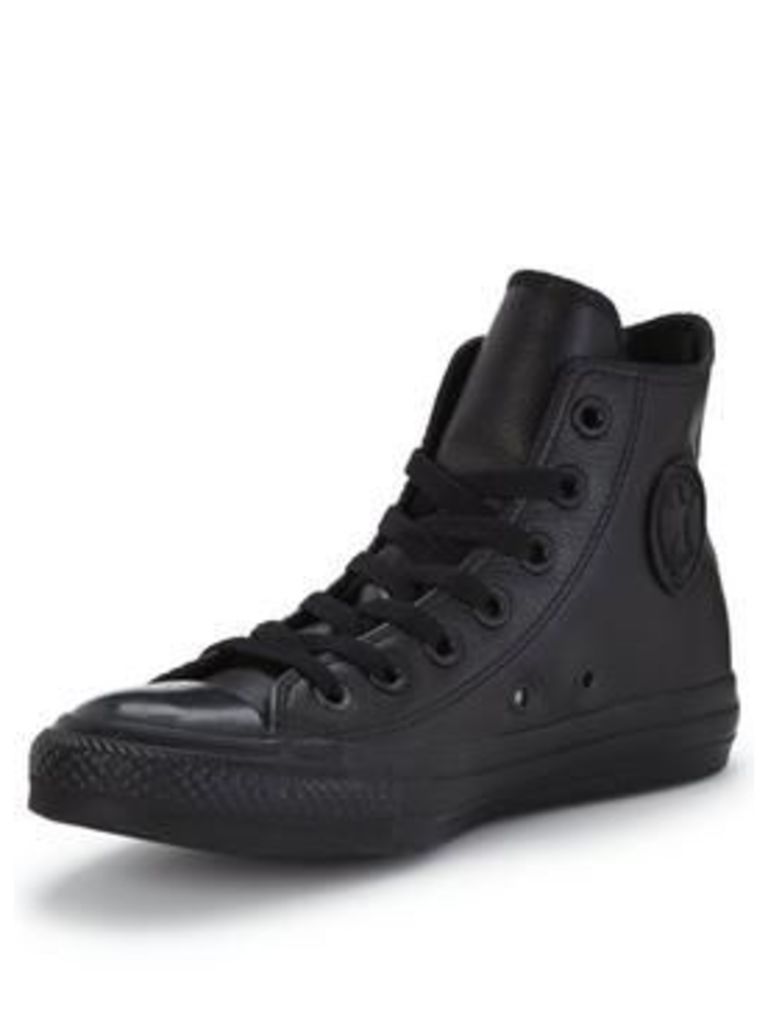 Converse Chuck Taylor All Star Leather Hi-Tops, Black/Black, Size 3, Women