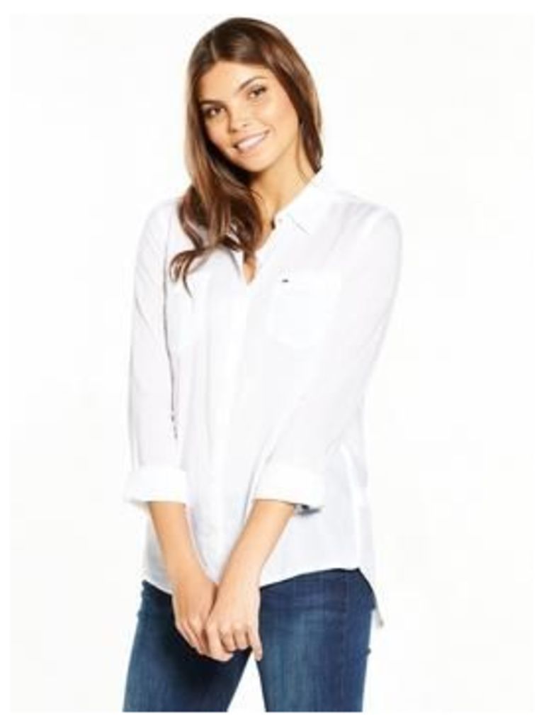 Tommy Jeans Hilfiger Denim Original Lightweight L/s Shirt, Classic White, Size 14=L, Women