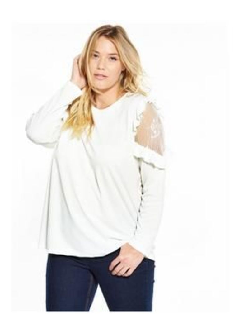 V By Very Curve Curve Ruffle Lace Tunic - Ivory