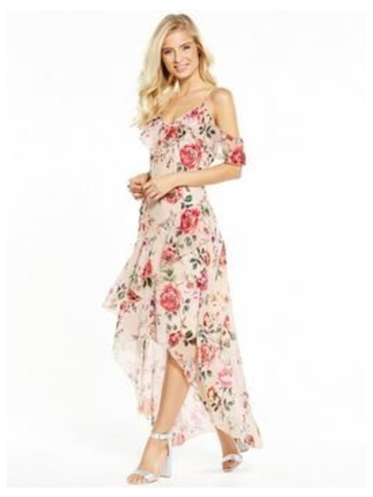 V by Very Cold Shoulder Frill Tiered Maxi Dress, Print, Size 16, Women