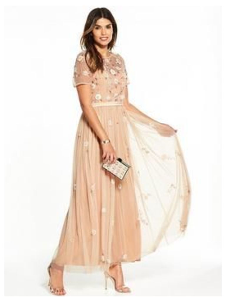 V by Very Embellished Maxi Dress, Blush, Size 14, Women