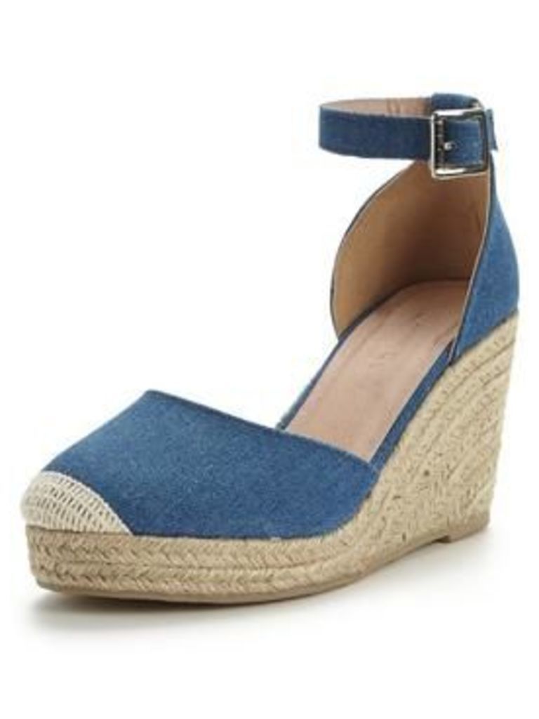 V by Very Polly Two Part Espadrille Wedge, Denim Blue, Size 7, Women