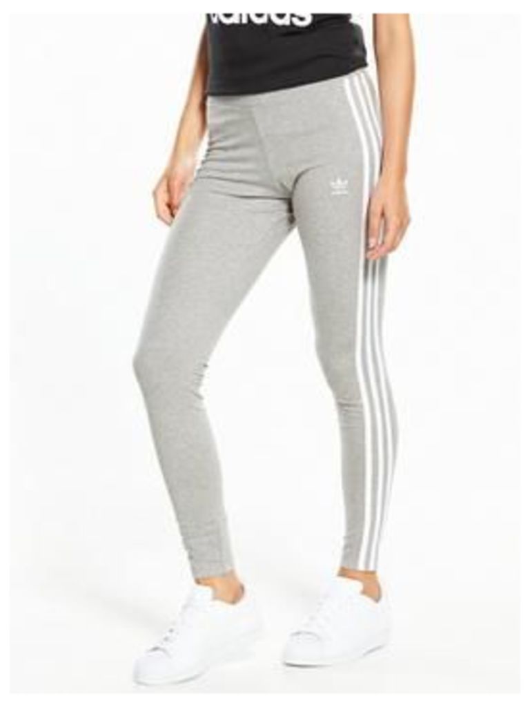 adidas Originals 3 Stripe Leggings - Medium Grey Heather , Medium Grey Heather, Size 12, Women