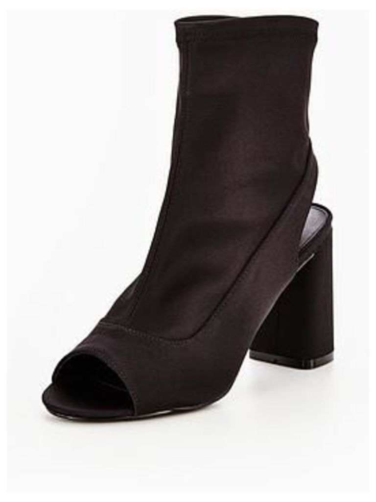 V by Very Glossy Peep Toe Satin Stretch Shoe Boot - Black, Black, Size 5, Women