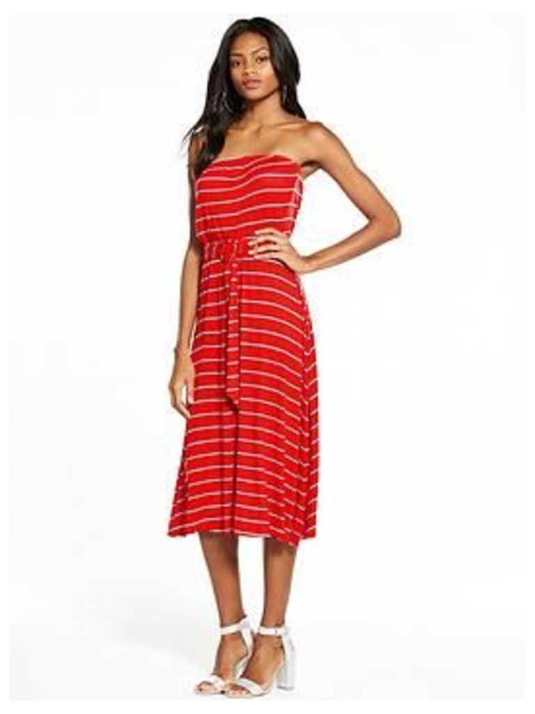 V by Very Strapless Belted Midi Dress , Stripe, Size 22, Women