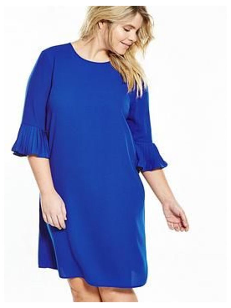V by Very Curve CURVE Fluted Sleeve and Hem Shift Dress - Cobalt Blue, Cobalt Blue, Size 24, Women