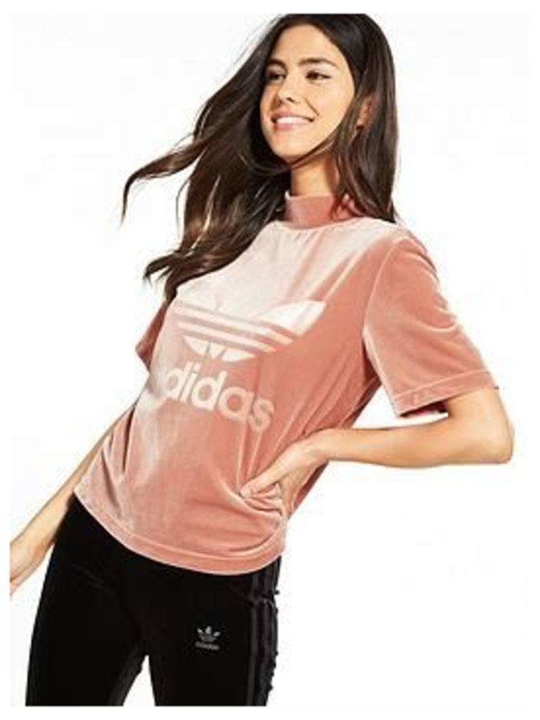 adidas Originals Velvet Vibes High Neck Boxy T-Shirt - Pink , Pink, Size 14, Women