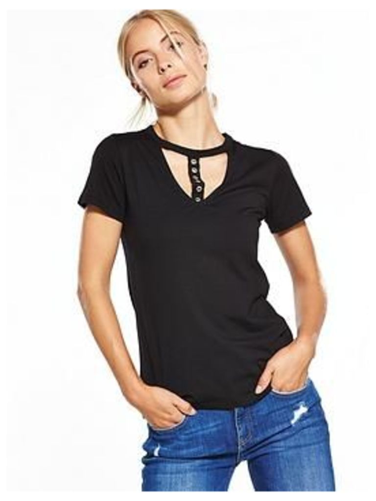 V by Very Eyelet Choker T-Shirt - Black, Black, Size 20, Women