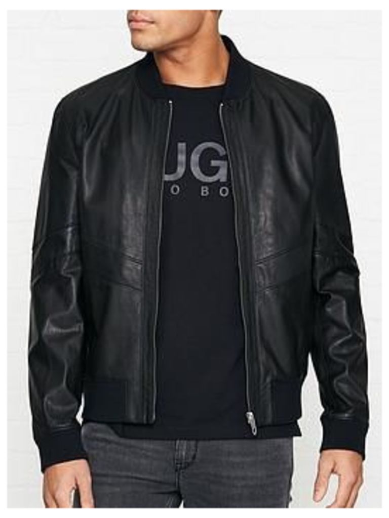 Hugo Lachlan Leather Bomber Jacket - Black