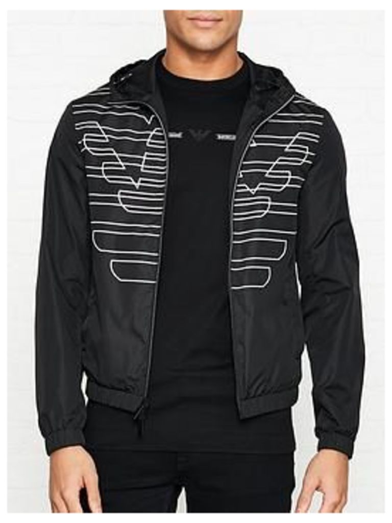 Emporio Armani Reversible Logo Print Hooded Pack Away Jacket - Black