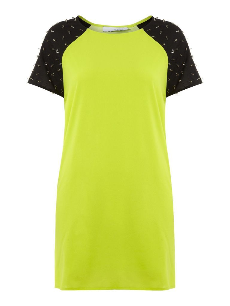 Selfish Embellished sleeve shift dress, Lime