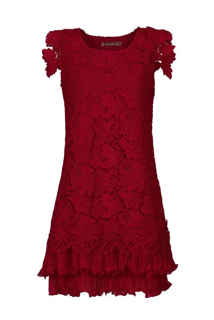 Jolie Moi Crochet Lace A-Line Dress, Red