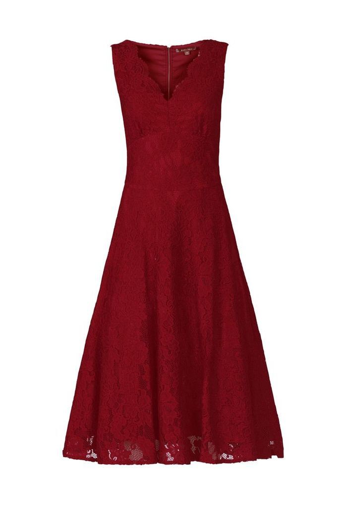 Jolie Moi Scalloped V-Neck Lace Dress, Red