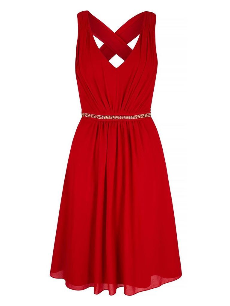 Yumi Midi Party Dress With Diamantes, Red