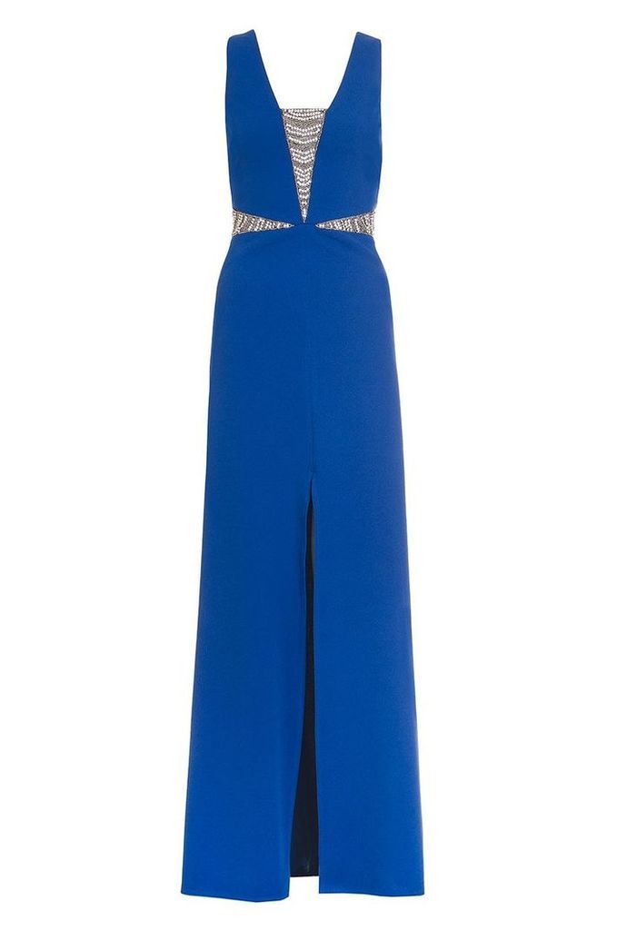 Quiz Blue Embellished Split Maxi Dress, Blue