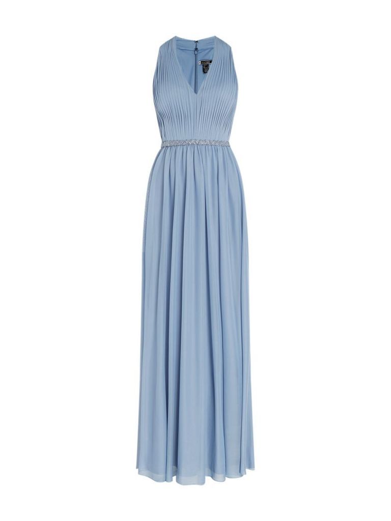 JS Collections Halter neck gown with pleated front, Blue