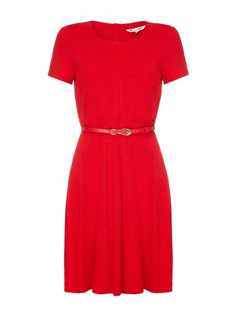 Yumi Belted Short Sleeve Dress, Red