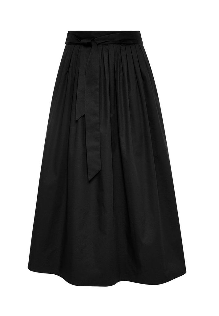 Hallhuber Midi skirt with box pleat and belt, Black