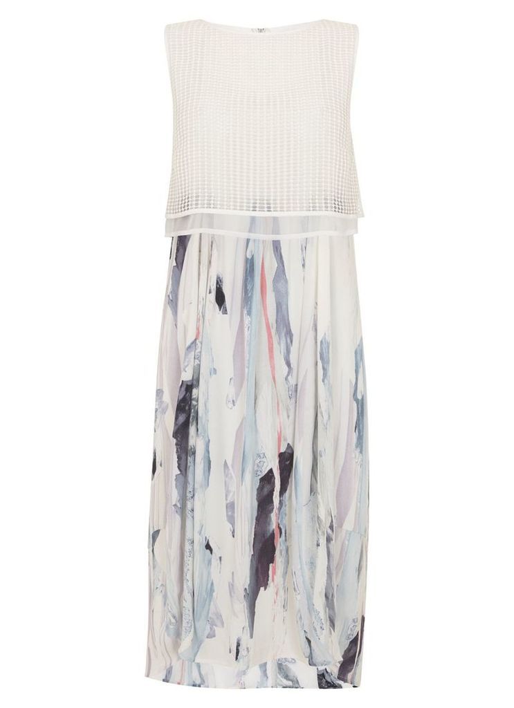 Mint Velvet Mesh Cape Lili Print Dress, Multi-Coloured