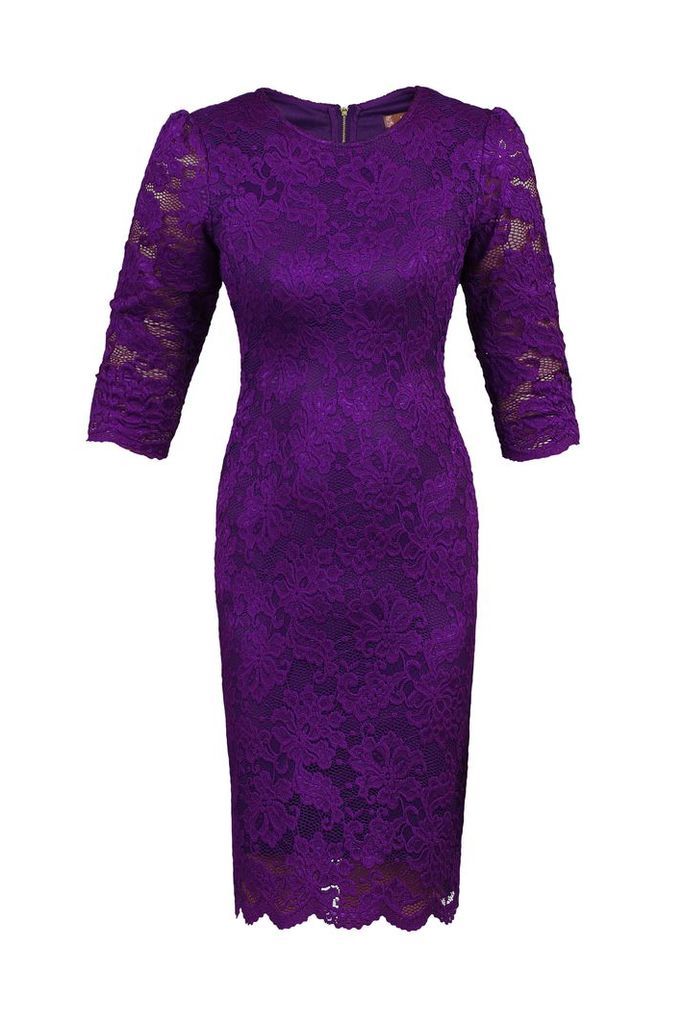 Jolie Moi Scalloped Lace Bodaycon Dress, Purple