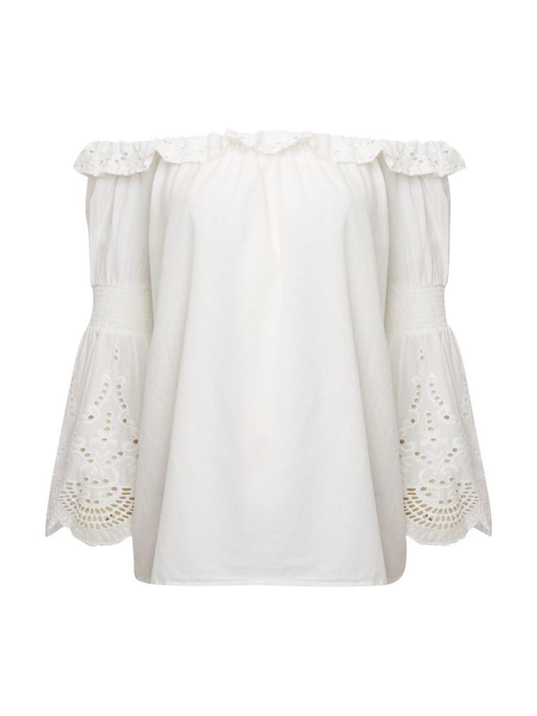 Vero Moda Bardot top with crochet sleeve detail, White