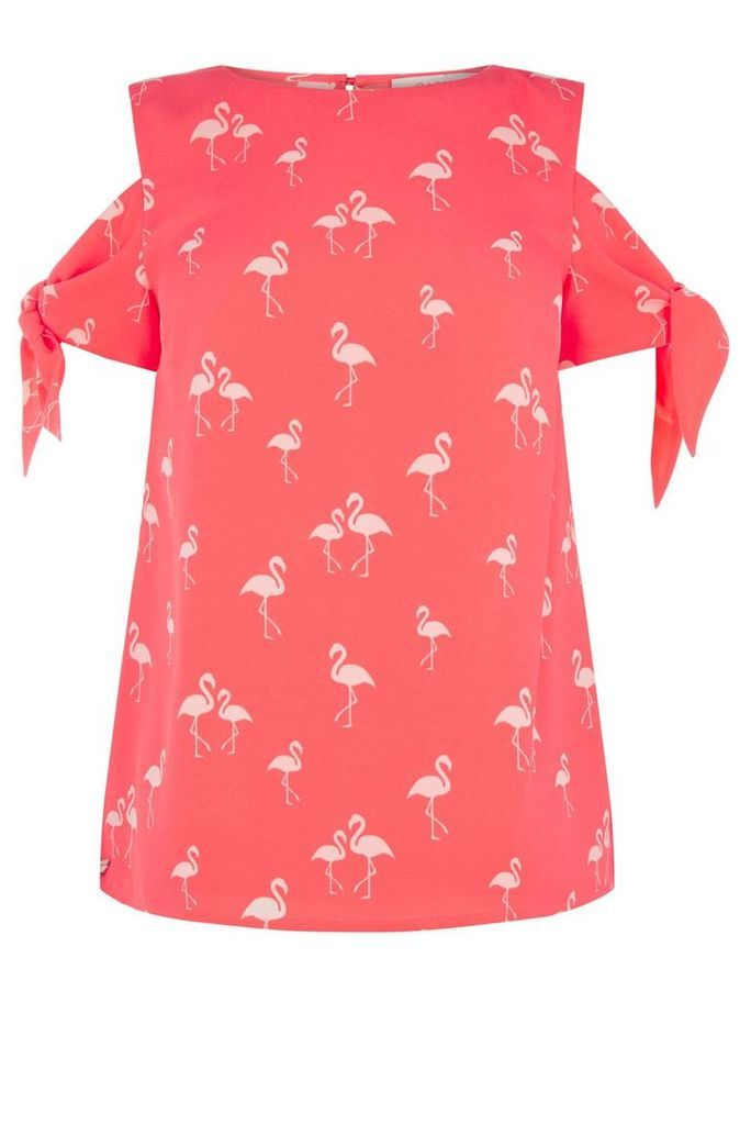 Oasis Flamingo Tie Sleeve Top, Red