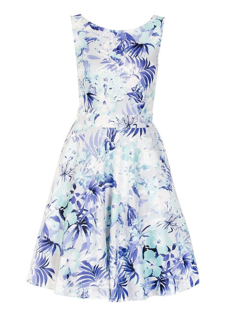 Quiz Blue And Grey Flower Print Dress, Blue