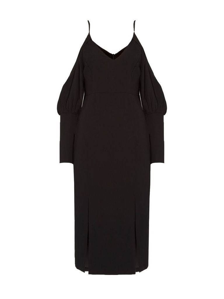 CMEO Long sleeve midi dress with cold shoulder, Black