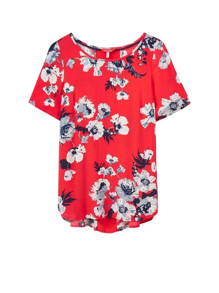 Joules Short sleeves crew neck printed woven top, Red