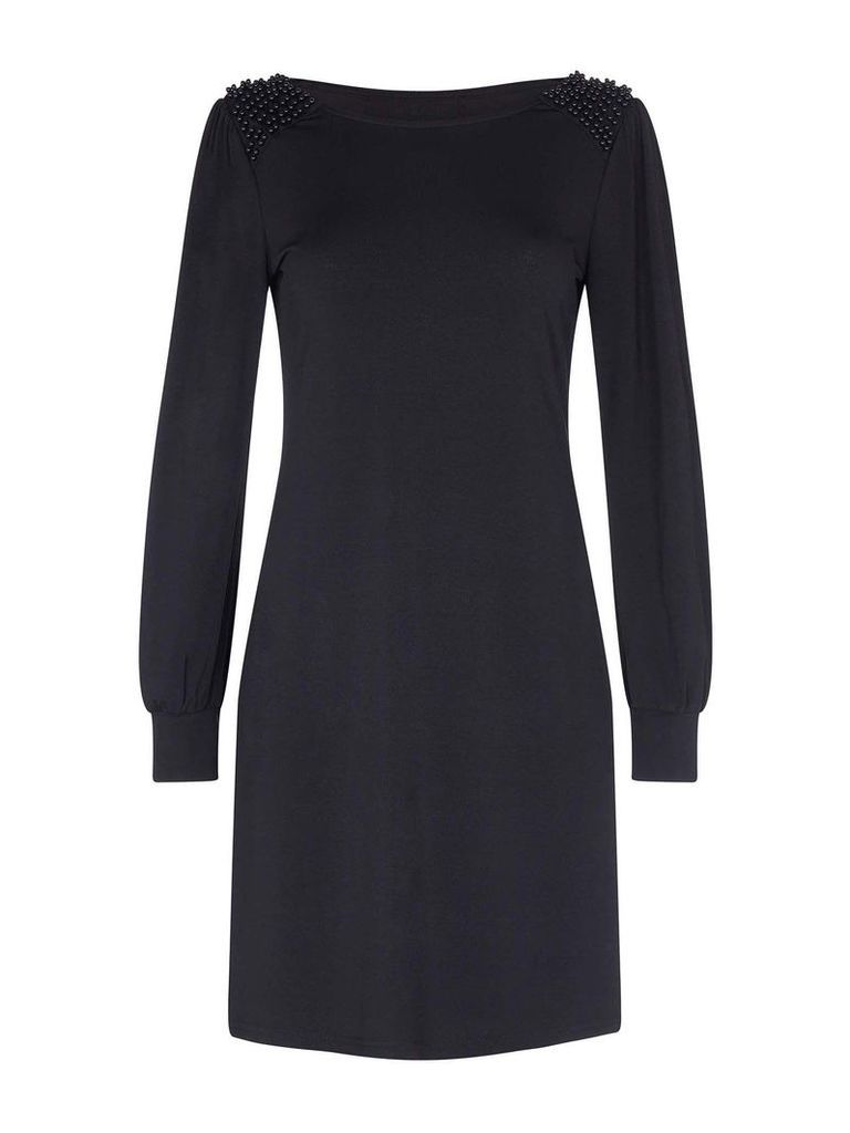 Mela London Long Sleeve Beaded Shoulder Bodycon Dress, Black