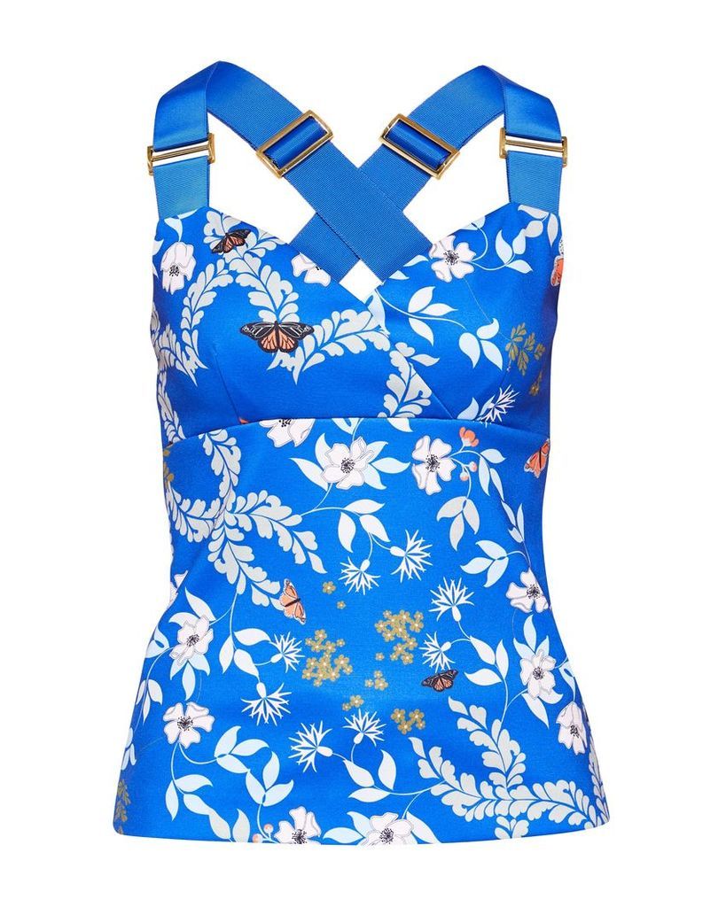 Ted Baker Aferah Kyoto Gardens Cross-Over Top, Bright Blue