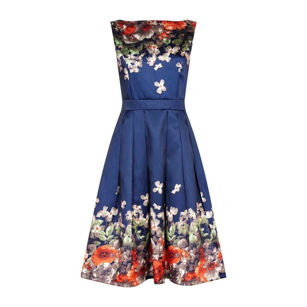 Mela London Floral Boarder Prom Dress, Blue