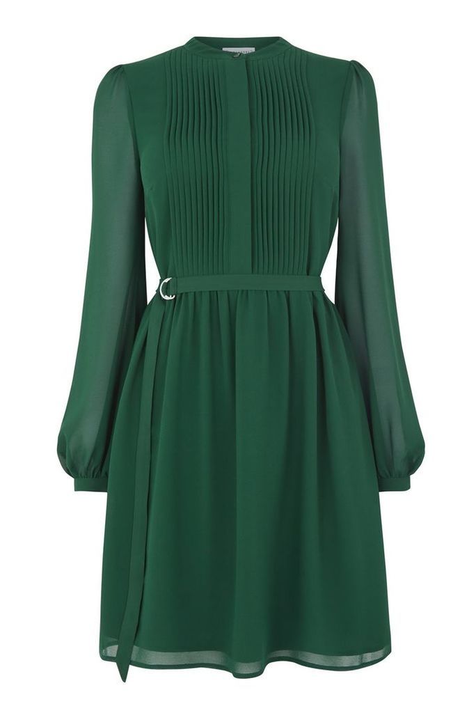 Warehouse Chiffon Shirt Dress, Dark Green