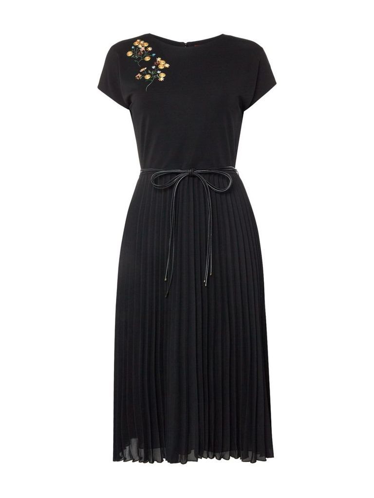Max Mara Studio Starna embroidered dress with pleated skirt, Black