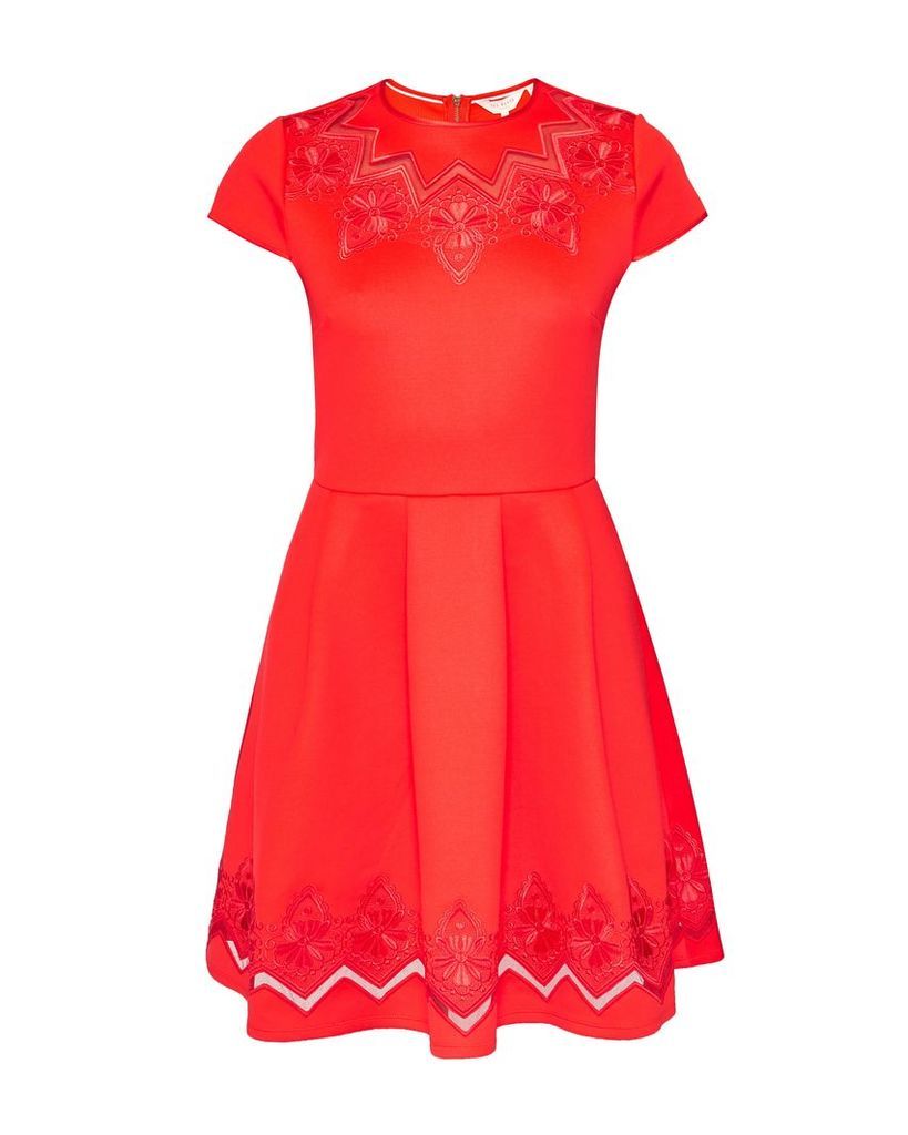 Ted Baker Cheskka Lace And Mesh Skater Dress, Red