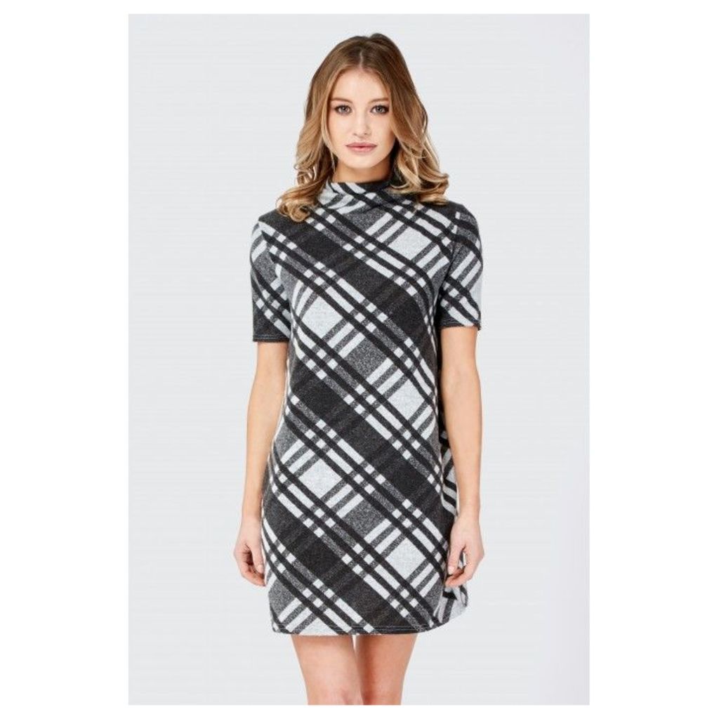 DOUBLE CHECK BRUSHED SHIFT DRESS