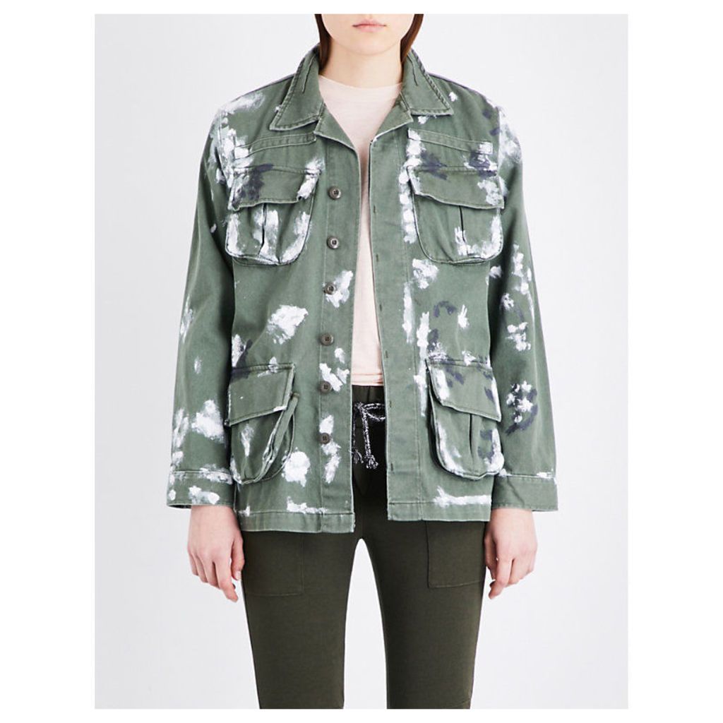 Nsf Hunter paint-splatter denim jacket, Women's, Size: XS, Army green