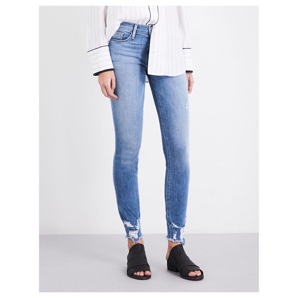 Frayed-hem skinny mid-rise jeans