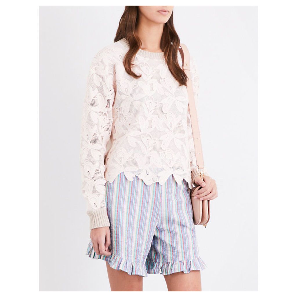 See By Chloe Floral lace cotton-mesh sweatshirt, Women's, Size: L, Powder