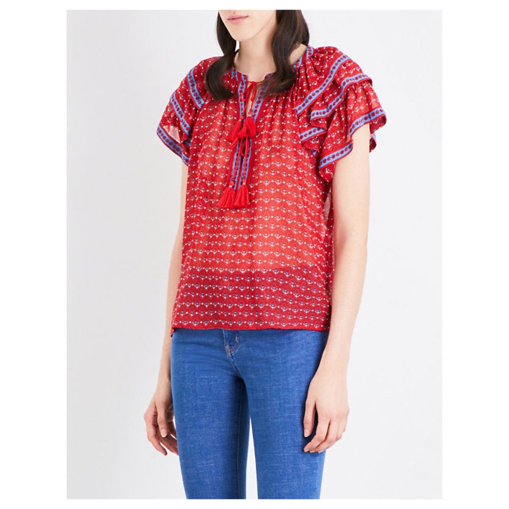 Ulla Johnson Freya floral-print silk-chiffon blouse, Women's, Size: 4, Scarlet
